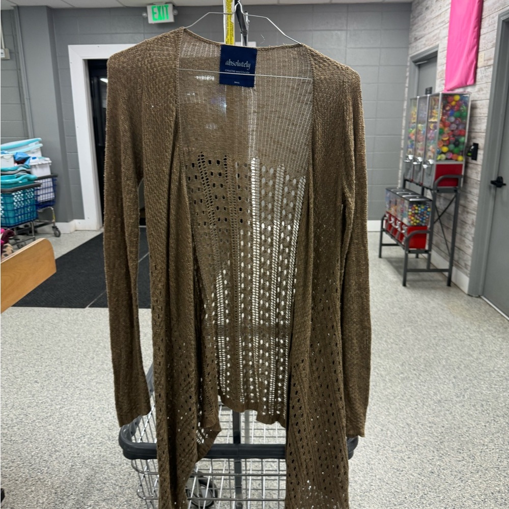 Absolutely Brown Cardigan Sweater with Open Knit Design